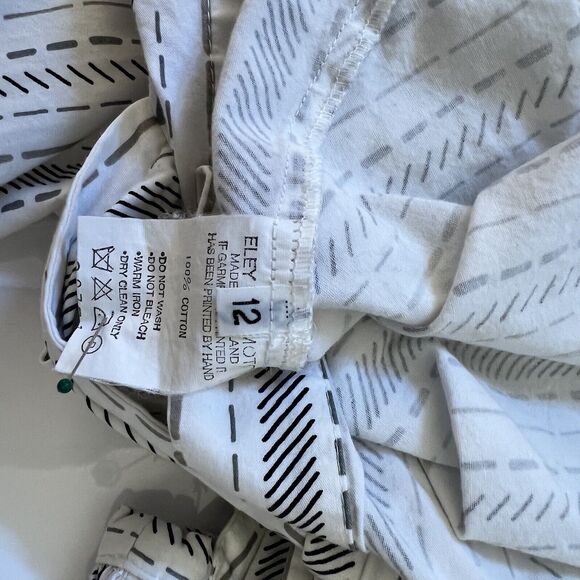 Eley Kishimoto White Black Geometric Blouse Tie Waist Cotton, Size 12 - Picture 9 of 10